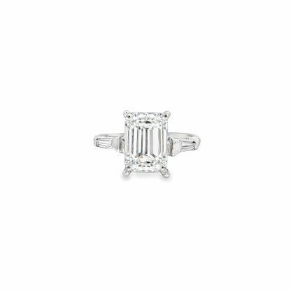 KJ5 14K White Gold Emerald Cut Diamond Three Stone Engagement Ring Mounting