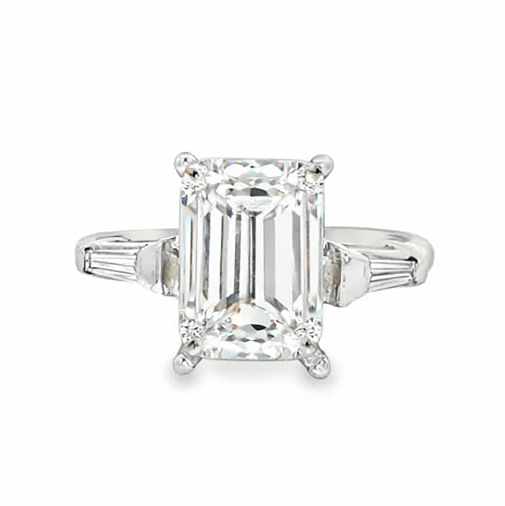 KJ5 14K White Gold Emerald Cut Diamond Three Stone Engagement Ring Mounting