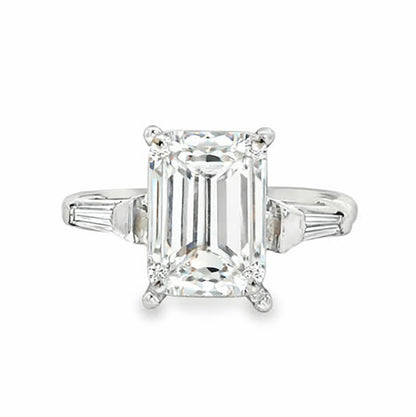 KJ5 14K White Gold Emerald Cut Diamond Three Stone Engagement Ring Mounting