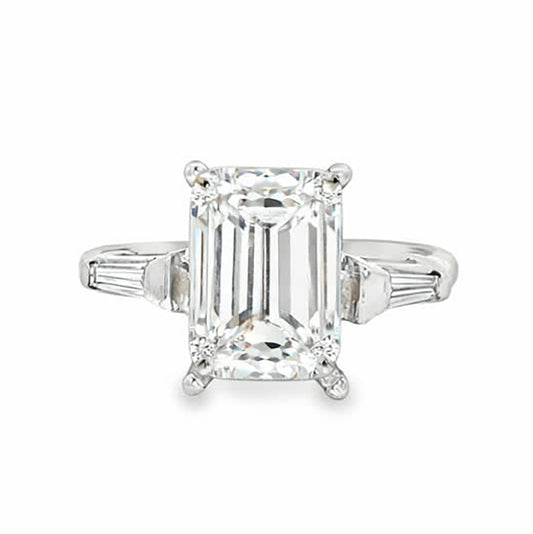 KJ5 14K White Gold Emerald Cut Diamond Three Stone Engagement Ring Mounting