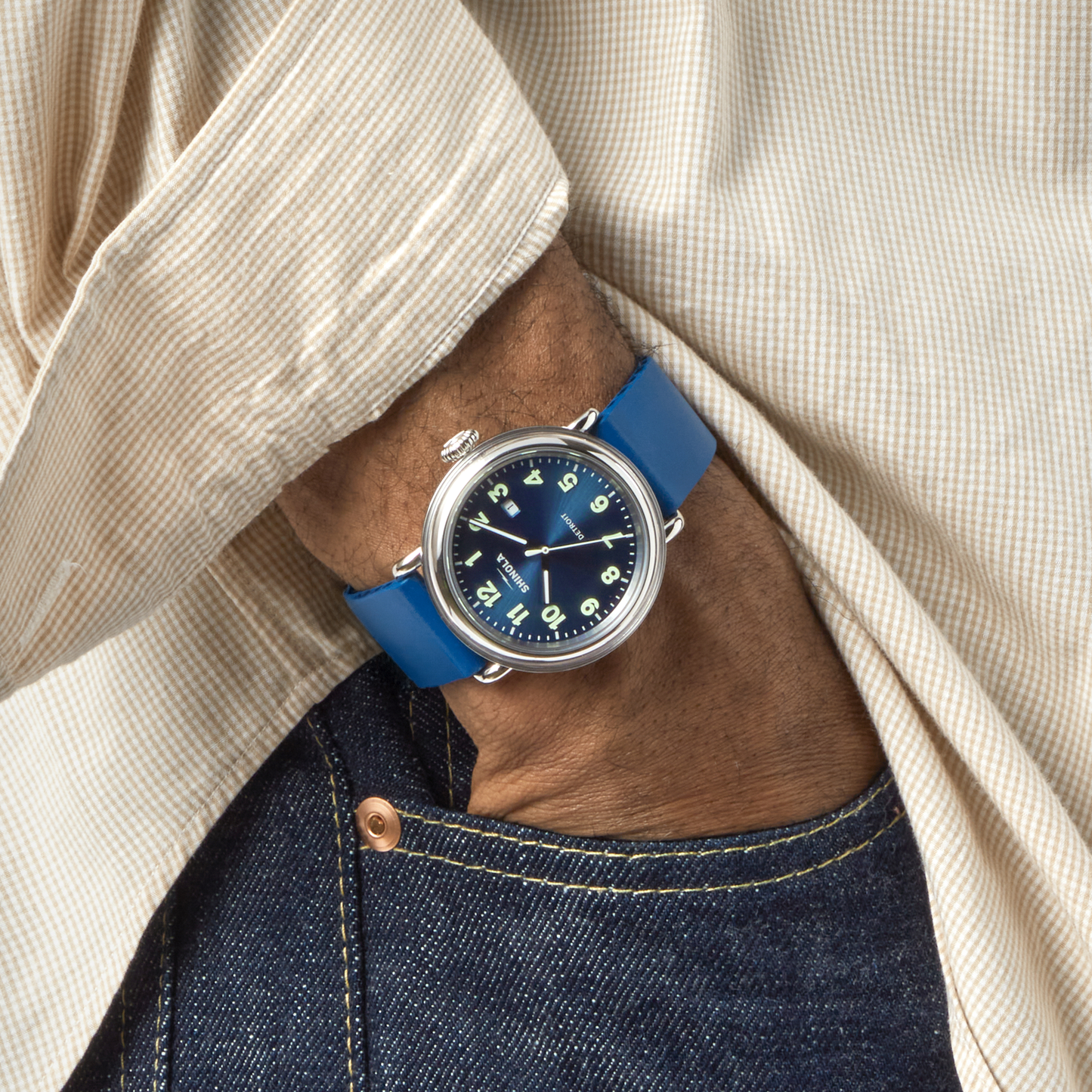 Shinola Detrola 41mm Denim Blue Dial Rubber Strap Watch