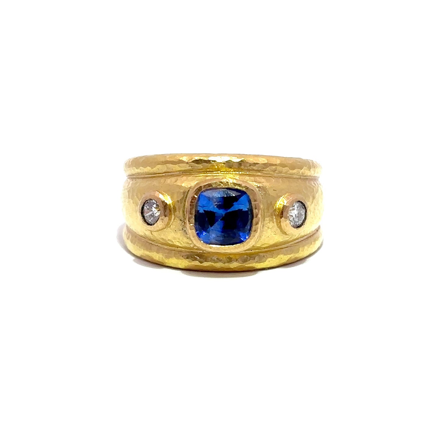 Elizabeth Locke Blue Sapphire and Diamond Puffy Cigar Band Ring