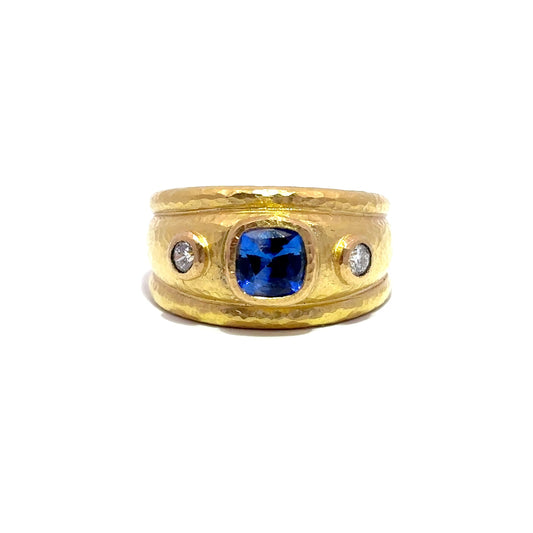 Elizabeth Locke Blue Sapphire and Diamond Puffy Cigar Band Ring
