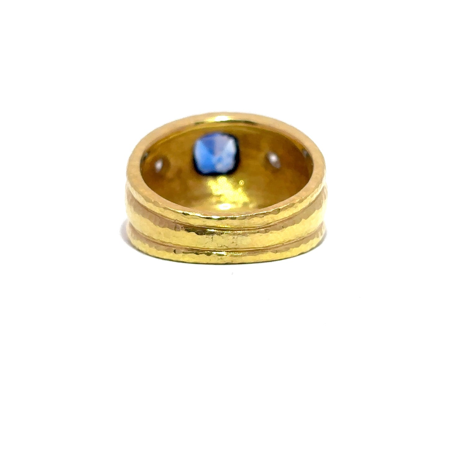 Elizabeth Locke Blue Sapphire and Diamond Puffy Cigar Band Ring
