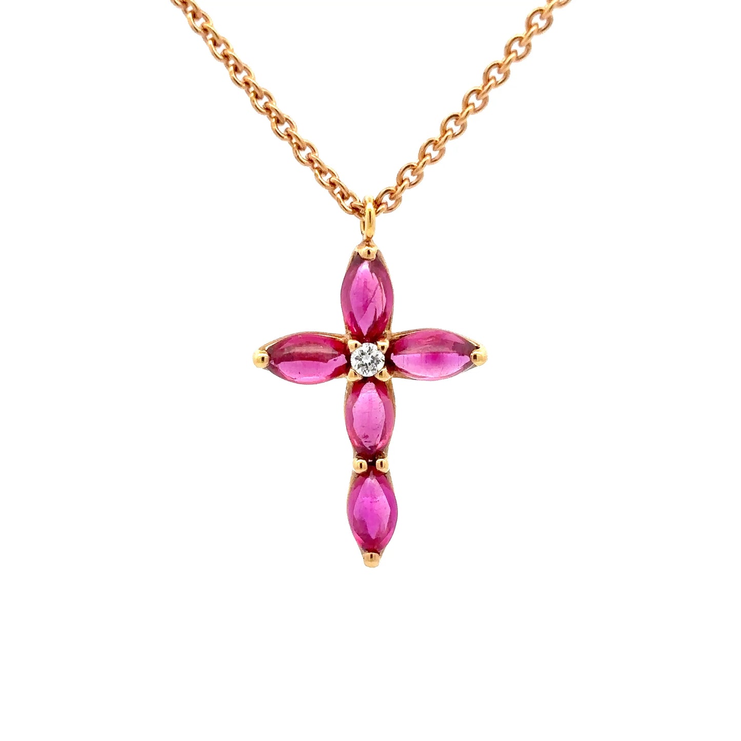King Jewelers Ruby Cross Pendant 18K Rose Gold