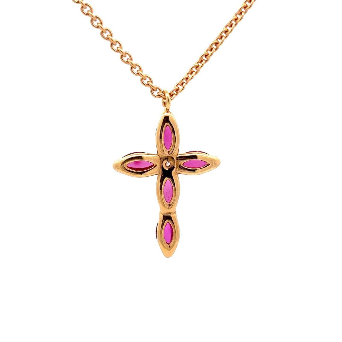 King Jewelers Ruby Cross Pendant 18K Rose Gold