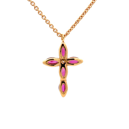 King Jewelers Ruby Cross Pendant 18K Rose Gold