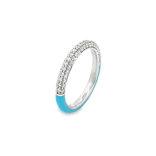King Jewelers Pave Diamond Turquoise Enamel Ring