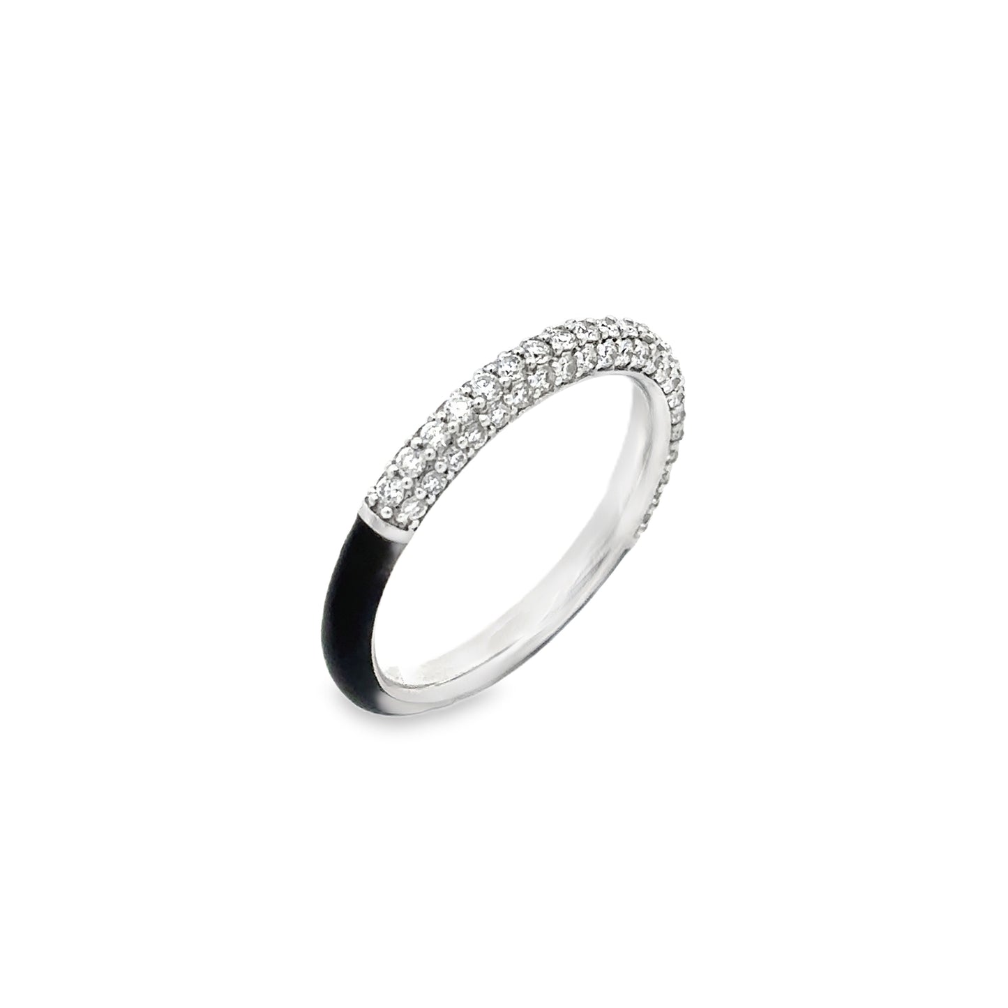 King Jewelers Diamond and Black Enamel Ring 18K White Gold