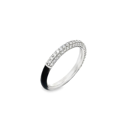 King Jewelers Diamond and Black Enamel Ring 18K White Gold