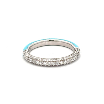 King Jewelers Pave Diamond Turquoise Enamel Ring