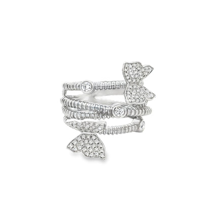 King Jewelers 1.38ct Diamond Butterfly Ring 18K White Gold