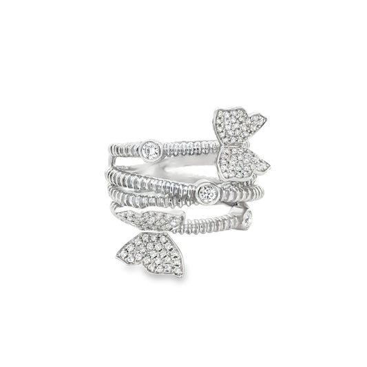 King Jewelers 1.38ct Diamond Butterfly Ring 18K White Gold