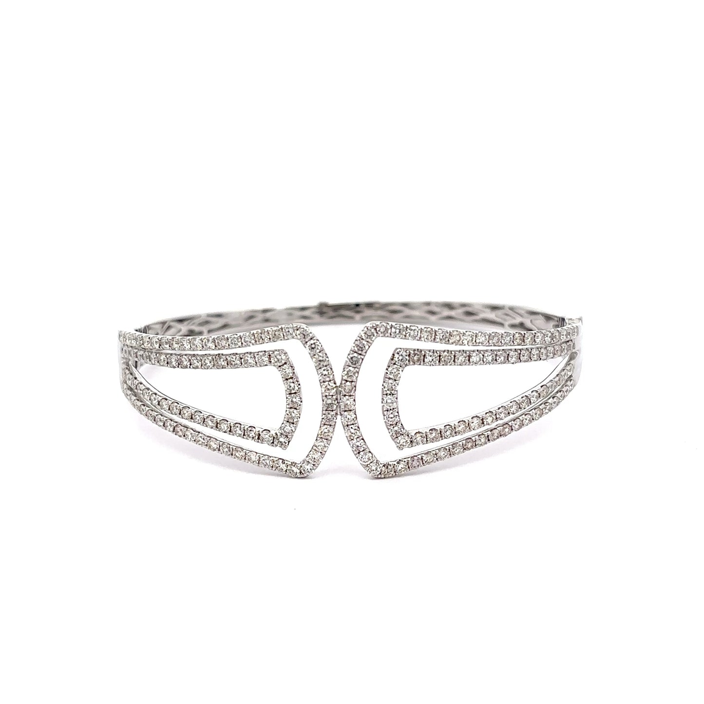 King Jewelers Geometric Diamond Bangle Bracelet 18K White Gold