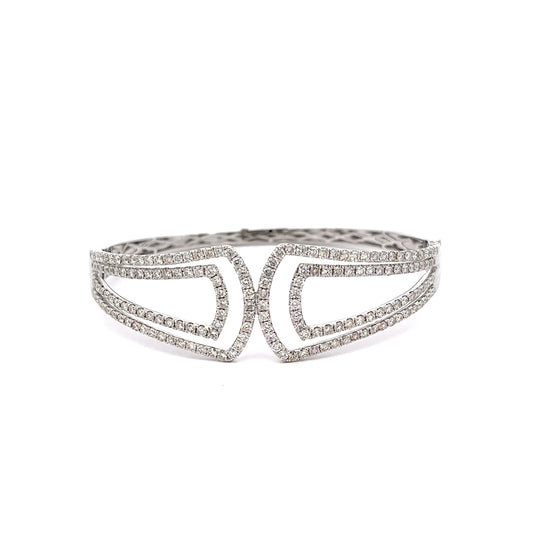 King Jewelers Geometric Diamond Bangle Bracelet 18K White Gold