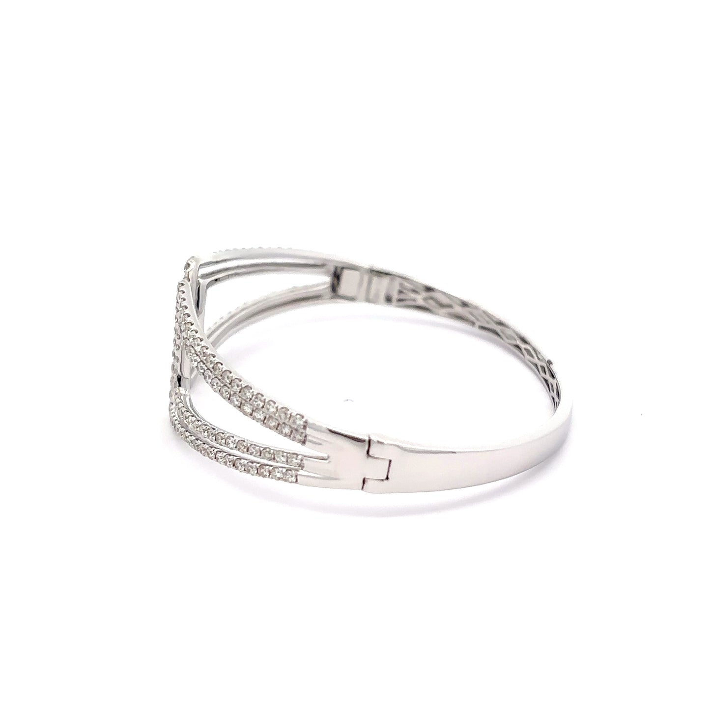 King Jewelers Geometric Diamond Bangle Bracelet 18K White Gold