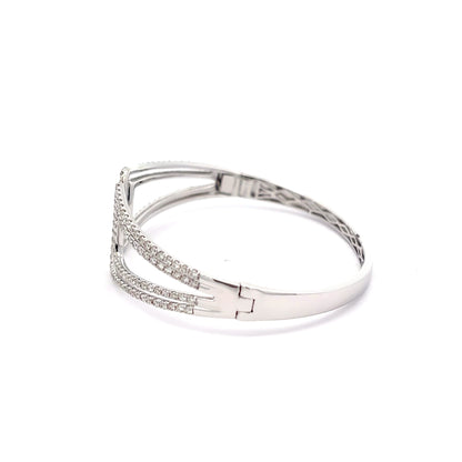 King Jewelers Geometric Diamond Bangle Bracelet 18K White Gold