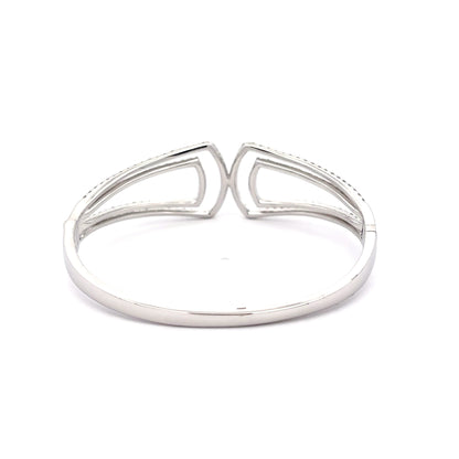 King Jewelers Geometric Diamond Bangle Bracelet 18K White Gold