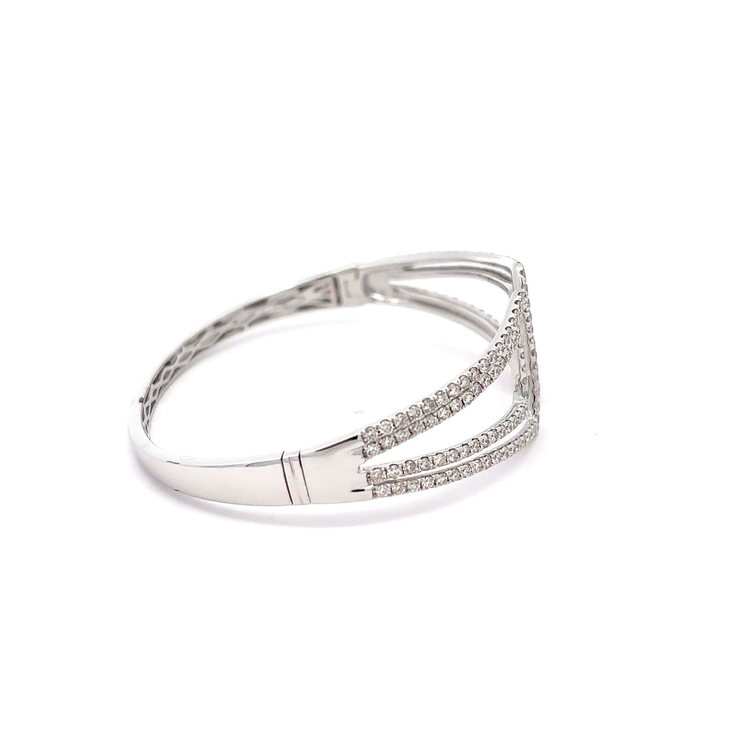 King Jewelers Geometric Diamond Bangle Bracelet 18K White Gold
