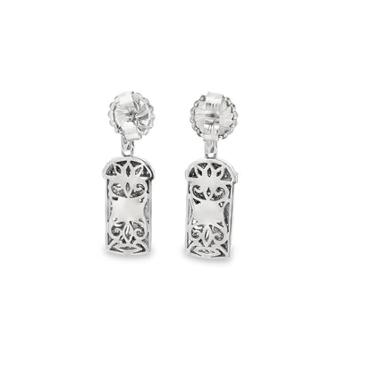 King Jewelers Intricate Filigree Diamond Drop Earrings 14K White Gold
