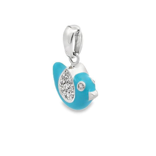 King Jewelers Diamond and Turquoise Enamel Bird Charm 18K White Gold