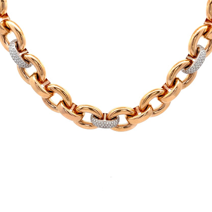 King Jewelers Oval Link Diamond Necklace 18K Rose Gold
