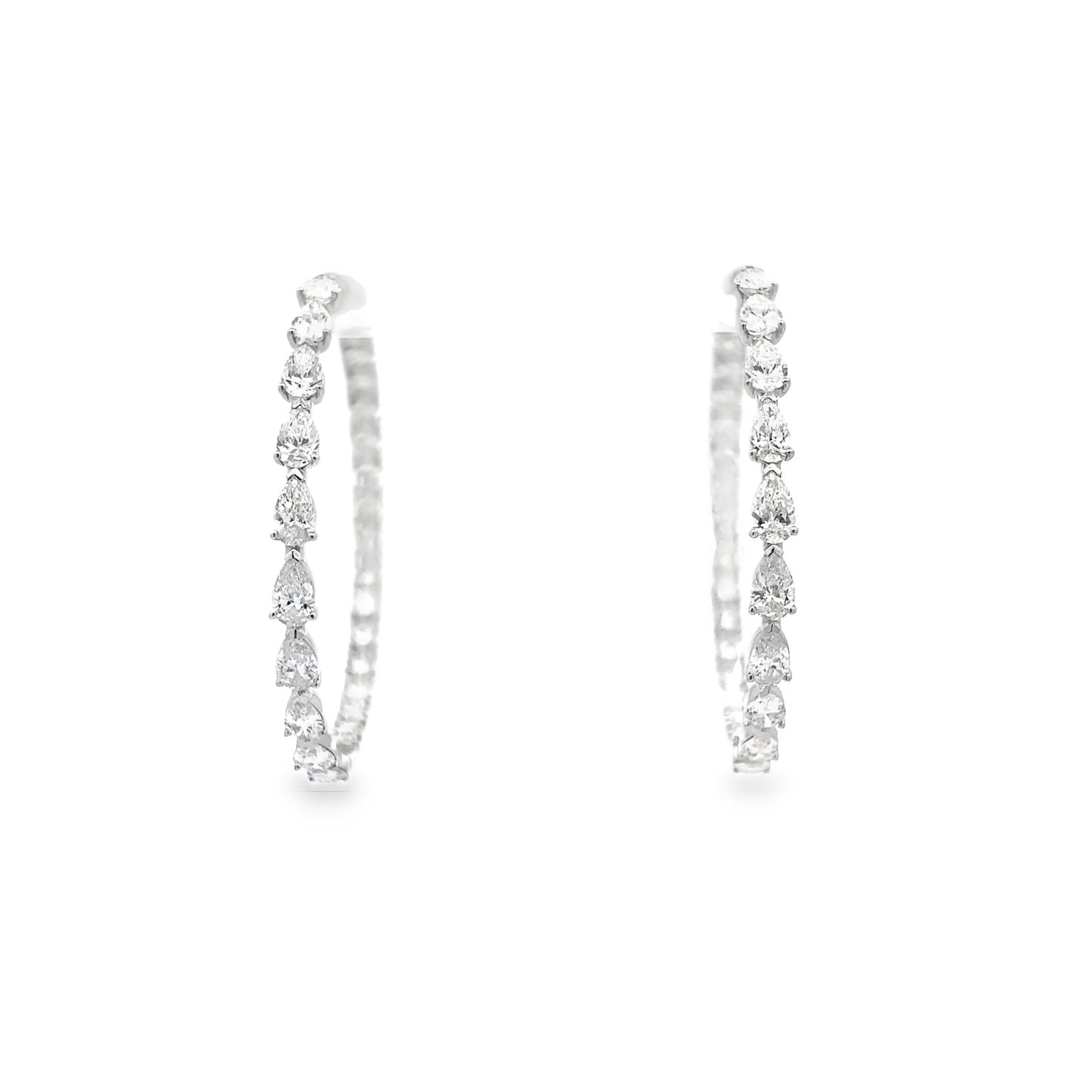 King Jewelers Pear Diamond Hoop Earrings 18K White Gold