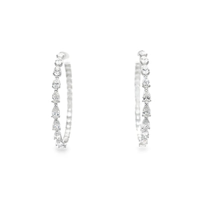 King Jewelers Pear Diamond Hoop Earrings 18K White Gold