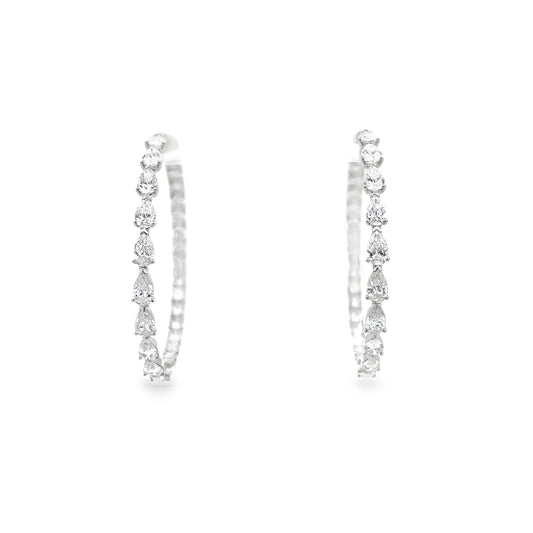 King Jewelers Pear Diamond Hoop Earrings 18K White Gold