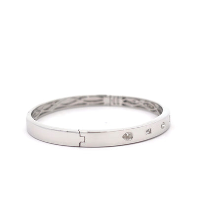 King Jewelers Mixed Shape Diamond Bangle Bracelet 18K White Gold