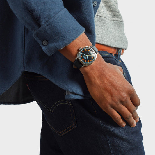 Shinola Mechanic 39mm Black and Orange Leather Strap Watch