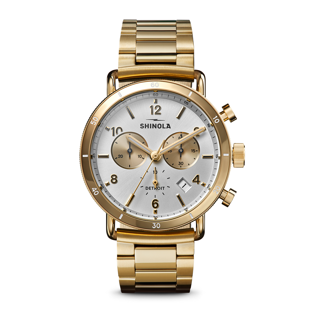Shinola Canfield Sport Chronograph 40mm Silver Dial Gold-PVD Watch