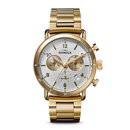 Shinola Canfield Sport Chronograph 40mm Silver Dial Gold-PVD Watch