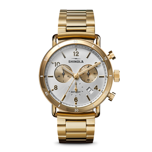 Shinola Canfield Sport Chronograph 40mm Silver Dial Gold-PVD Watch
