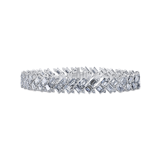King Jewelers 18K White Gold Emerald Cut Diamond Bracelet