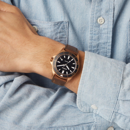 Shinola Bronze Monster Automatic 43mm Black Dial Leather Strap Watch