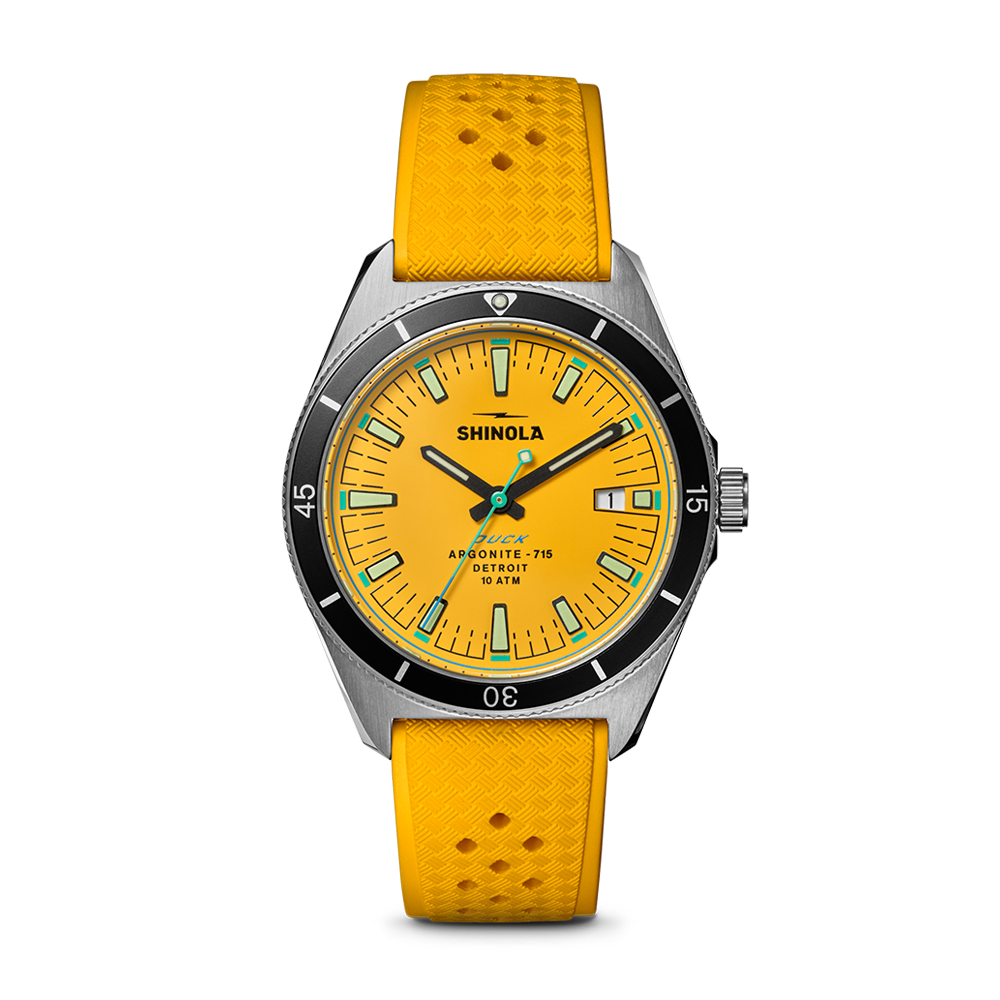 Shinola Duck 40mm Canary Yellow Dial Rubber Strap Watch