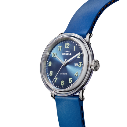 Shinola Detrola 41mm Denim Blue Dial Rubber Strap Watch