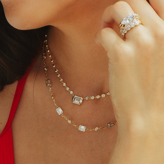 Ella Rose 14K Yellow Gold 10.78 ct Emerald-Cut & Round Lab-Grown Diamond Station Necklace