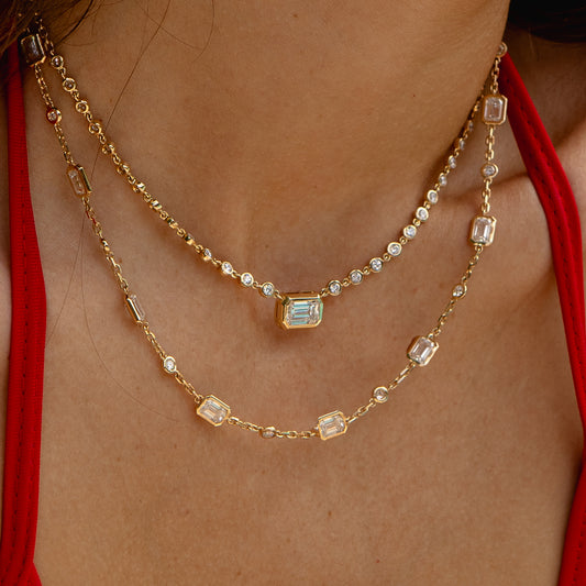 Ella Rose 14K Yellow Gold 2.90 ct Emerald-Cut Lab-Grown Diamond Station Necklace