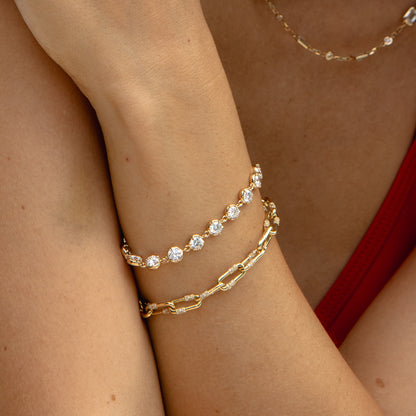 King Jewelers 14K Yellow Gold Diamond Link Bracelet