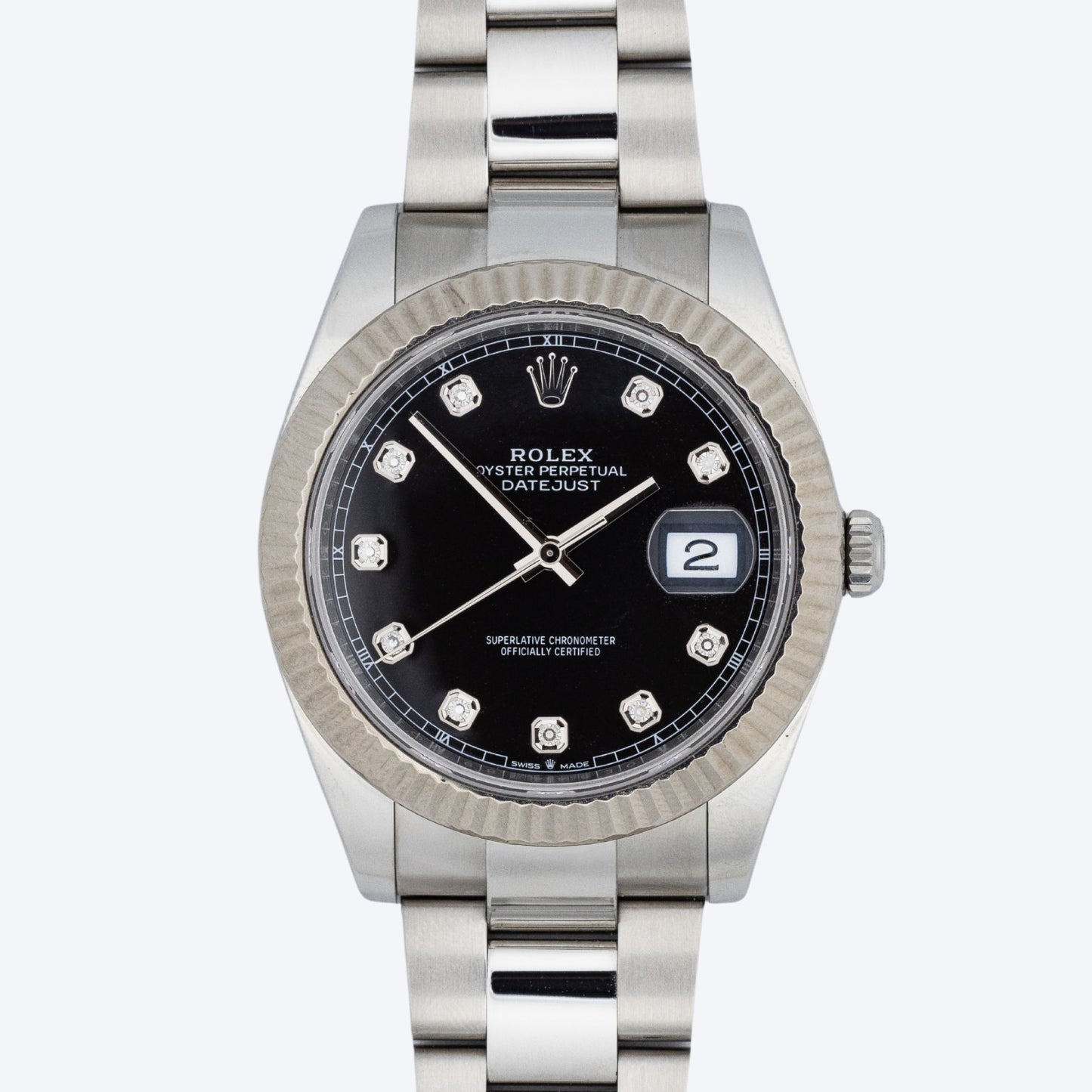 Pre Owned Rolex Datejust 41 Black Diamond Dial 126334 Fluted Bezel