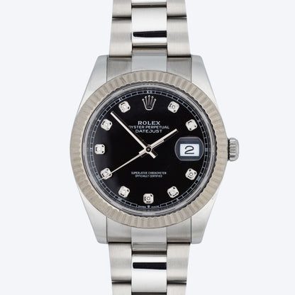 Pre Owned Rolex Datejust 41 Black Diamond Dial 126334 Fluted Bezel