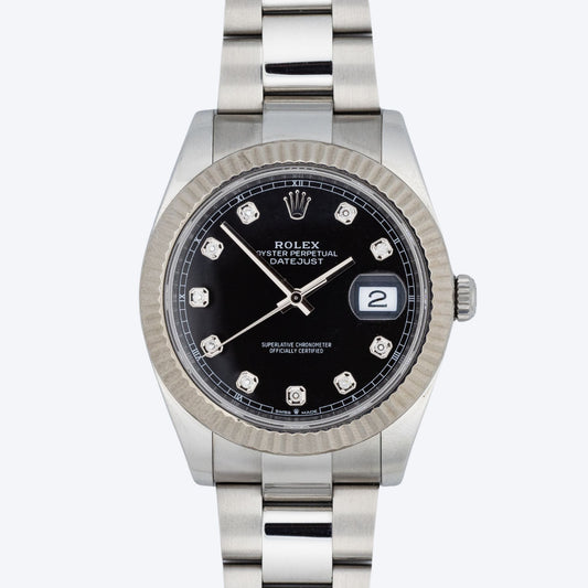 Pre Owned Rolex Datejust 41 Black Diamond Dial 126334 Fluted Bezel