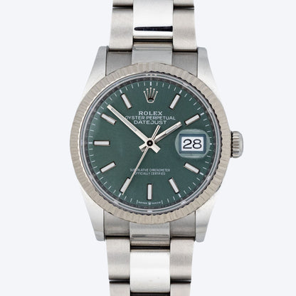 Pre-Owned 2025 Rolex Datejust 36 Mint Green 126234