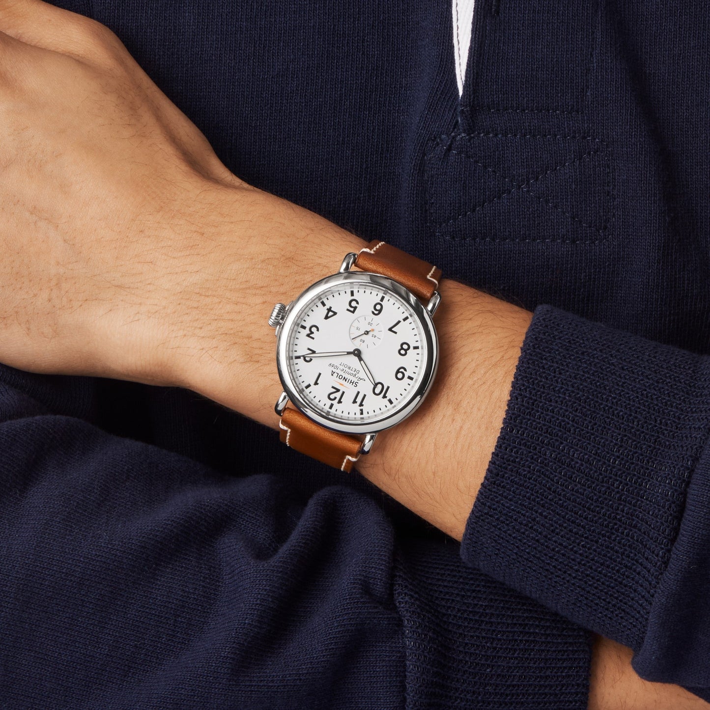 Shinola Runwell 47mm White Dial Tan Leather Strap Watch