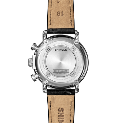 Shinola Runwell Chronograph 37mm Black Dial Leather Strap Watch