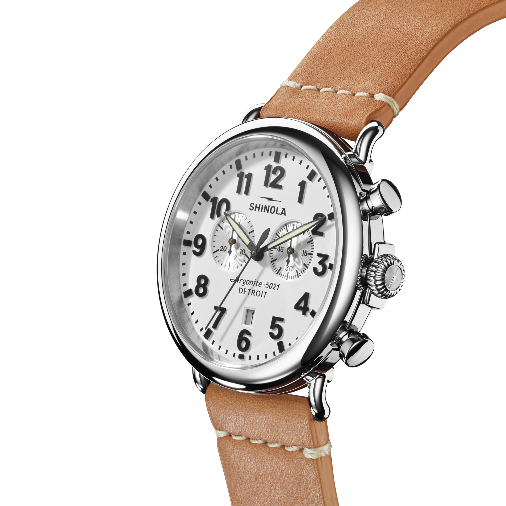 Shinola Runwell Chronograph 47mm White Dial Leather Strap Watch