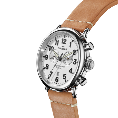 Shinola Runwell Chronograph 47mm White Dial Leather Strap Watch