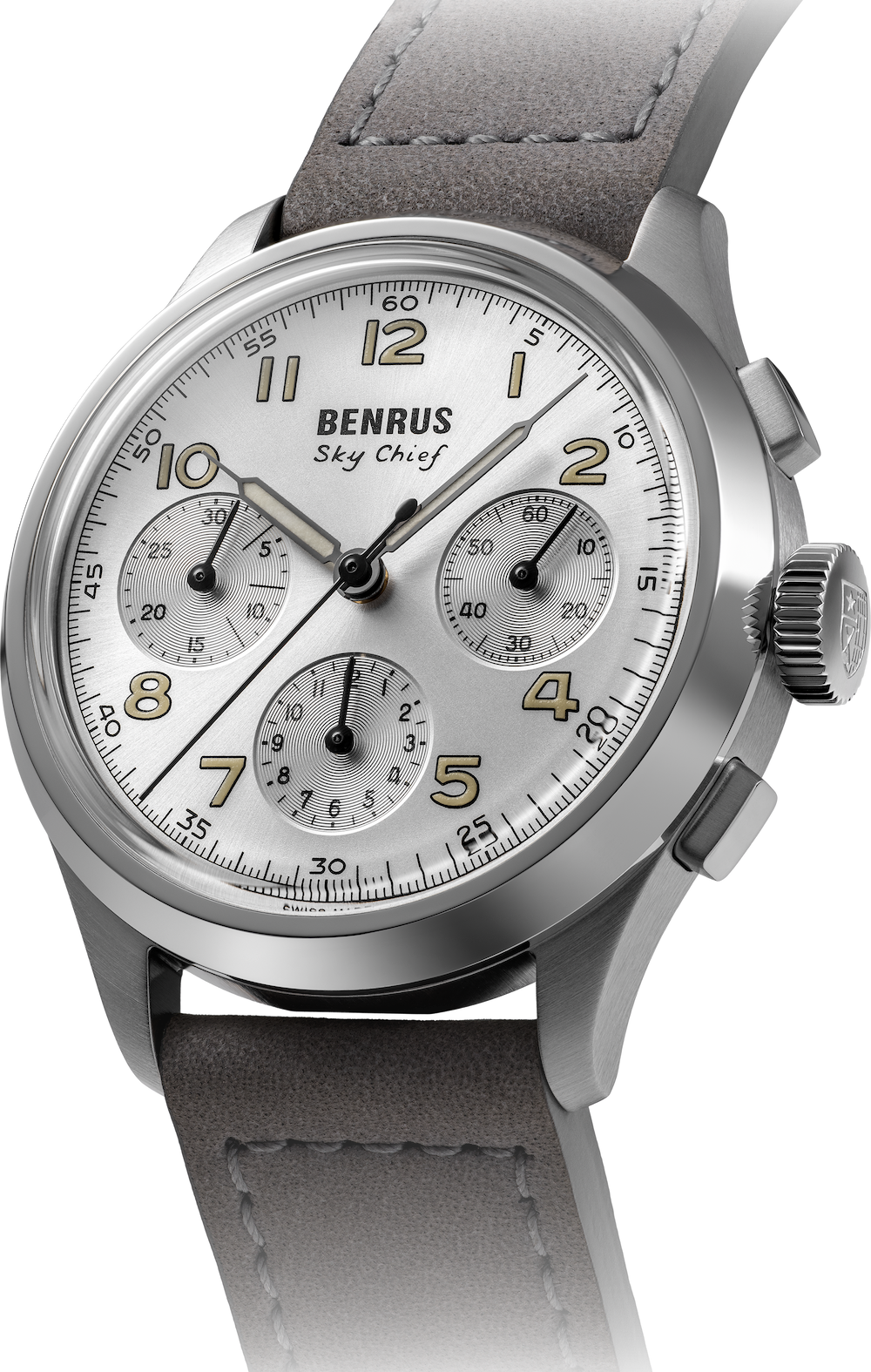 BENRUS Sky Chief Cirrus White three-quarter view